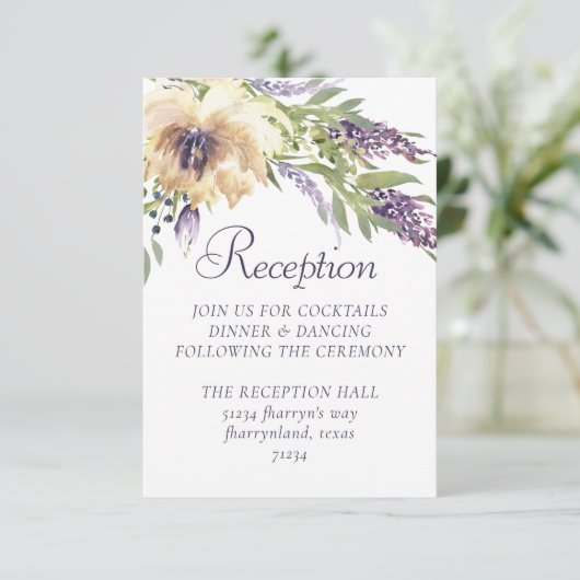Anemone Greenery | Floral Lila Boho Empfang Begleitkarte (Stehend Vorderseite)
