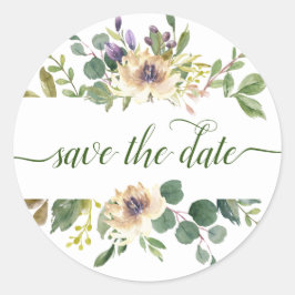 Anemone Greenery Save the Date Floral Boho Garden Runder Aufkleber