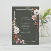 Anemone Hand Drawn Scalloped Grenze Grüne Hochzeit Einladung (Stehend Vorderseite)