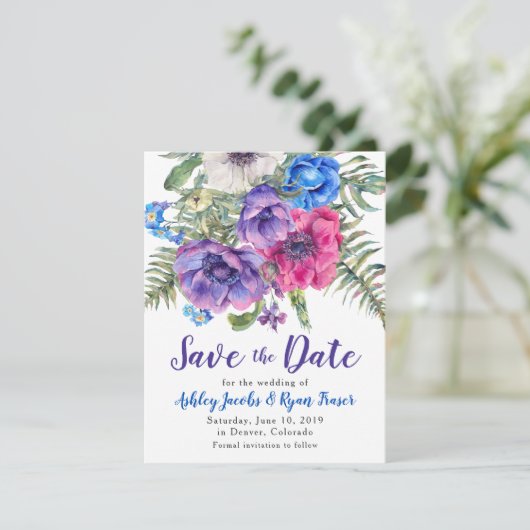 Anemone Hochzeit Speichern Sie das Datum Wasserfar Save The Date (Stehend Vorderseite)