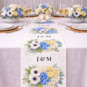 Anemone Hortensien Blumen Hochzeitsmonogramm Stoff