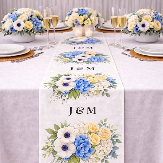 Anemone Hortensien Blumen Hochzeitsmonogramm Stoff