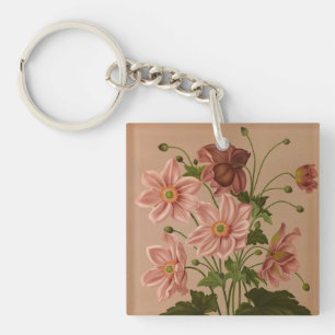 Anemone Japonica Rosea Exquisit Vintag botanisch Schlüsselanhänger