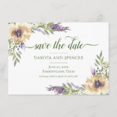 Anemone Lavender Lila Creme Boho Grüne Blüte Save The Date (Vorderseite)