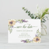 Anemone Lavender Lila Creme Boho Grüne Blüte Save The Date (Stehend Vorderseite)