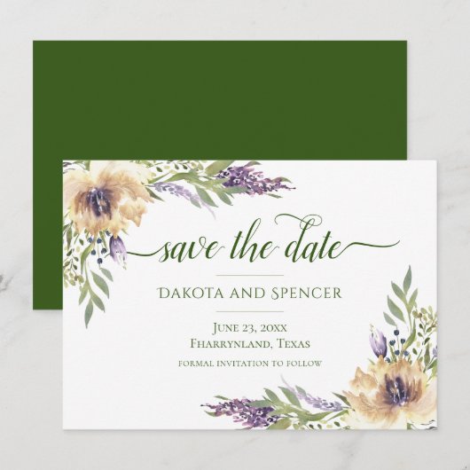 Anemone Lavender Lila Creme Boho Grüne Blüte Save The Date (Vorne/Hinten)