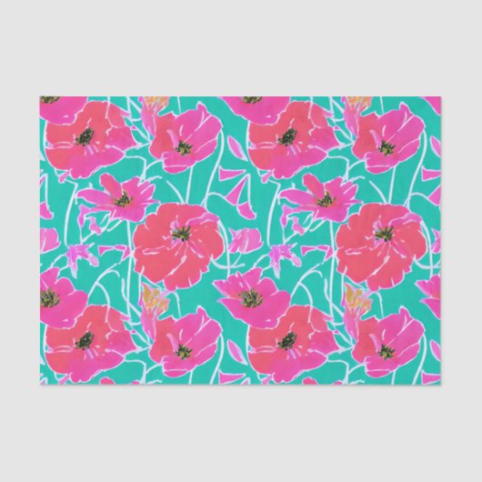 Anemone Malmuster Pink & Aqua Floral Seidenpapier (Vorderseite)