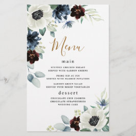 Anemone Navy Blue Burgundy Boho Wedding Menu Cards