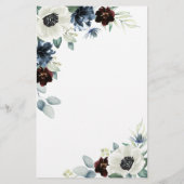 Anemone Navy Blue Burgundy Boho Wedding Menu Cards (Rückseite)