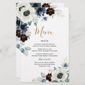 Anemone Navy Blue Burgundy Boho Wedding Menu Cards (Vorne/Hinten)