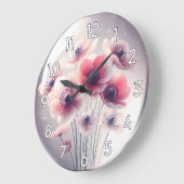 Anemone Red White Blume Große Wanduhr (Winkel)