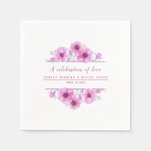 Anemone rosa Blume Aquarellkunst Serviette (Vorderseite)