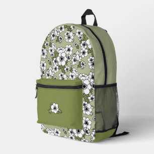 Anemone Schwarz-Weiß-Blüten Bedruckter Rucksack