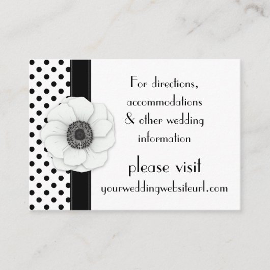 Anemone Schwarz-weiß Polka Dots Wedding Website Begleitkarte (Vorderseite)