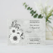 Anemone Schwarz-weiße Blume Hochzeit RSVP Antwort (Stehend Vorderseite)