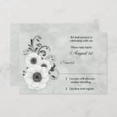 Anemone Schwarz-weiße Blume Hochzeit RSVP Antwort (Vorne/Hinten)