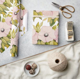 Anemone Soft Pink Blume Wasserfarben Handgemalt Geschenkpapier