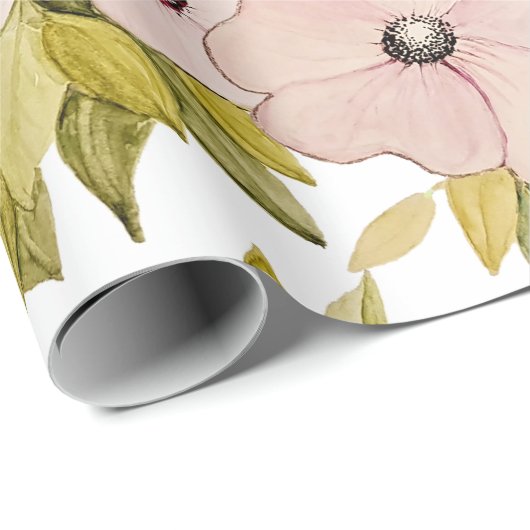 Anemone Soft Pink Blume Wasserfarben Handgemalt Geschenkpapier (Rolleneckpunkt)