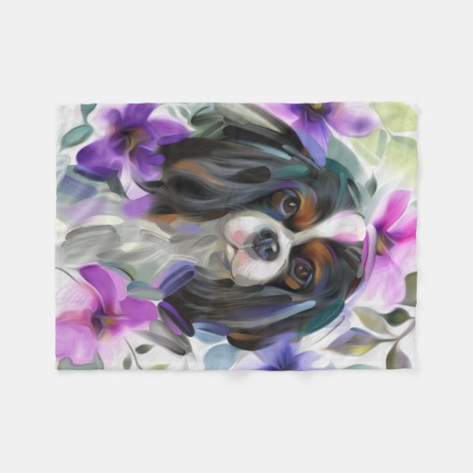 'Anemone' Tricolor cavalier Hund Art Vlies Decke (Vorderseite (Horizontal))