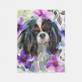 'Anemone' Tricolor cavalier Hund Art Vlies Decke