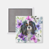 'Anemone' Tricolor cavalier Hundekunstmagnet Magnet (Vorderseite/Rückseite)