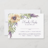 Anemone und Lavender | Lila Grüncreme-Entree RSVP Karte (Vorderseite)