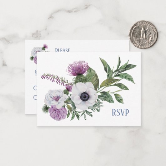 Anemone und Thistle RSVP-Karte Mitteilungskarte (Vorderseite/Rückseite Beispiel)