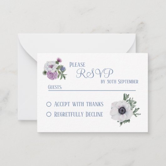 Anemone und Thistle RSVP-Karte Mitteilungskarte (Rückseite)