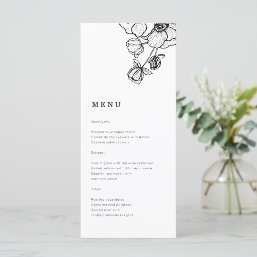 Anemone Wedding Menükarte (Stehend Vorderseite)