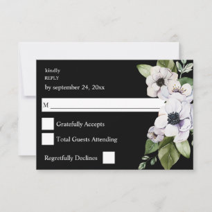 Anemone Weiße Florale ohne Essen RSVP - Schwarz Karte