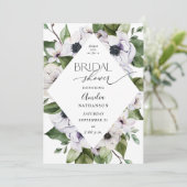 Anemone White Floral Brautparty Einladung (Stehend Vorderseite)