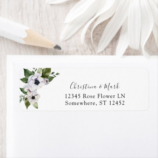 Anemone White Floral Rücksendeadresse (Insitu)