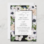 Anemone White Floral Wedding - Black Einladung (Vorderseite)