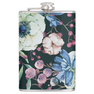 Anemone-Wildblumen: Vintages Wasserfarbmuster Flachmann