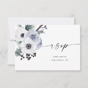 Anemone Winter Weiß Floral mit Essens-RSVP-Karte RSVP Karte