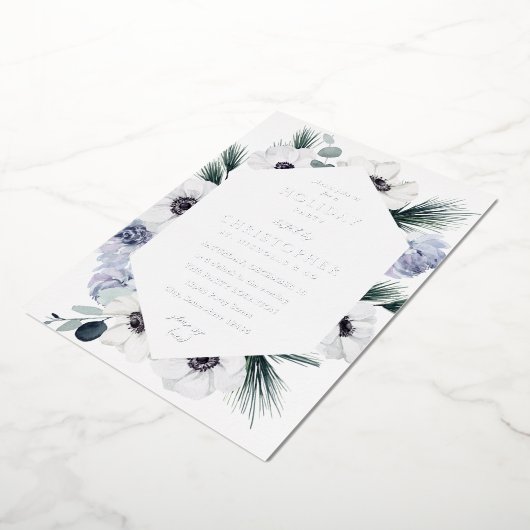 Anemone Winter White Floral Holiday Party Folieneinladung (Gedreht)