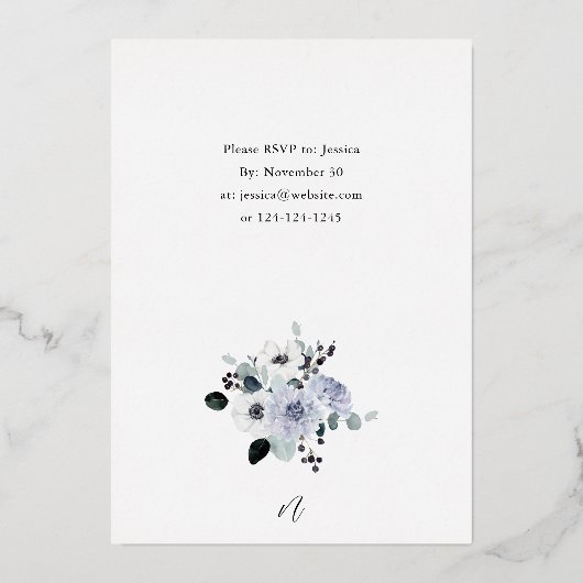 Anemone Winter White Floral Holiday Party Folieneinladung (Rückseite)