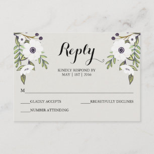 Anemonen bemalt - RSVP-Karte Hochzeit RSVP Karte