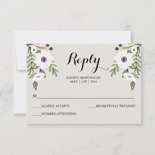 Anemonen bemalt - RSVP-Karte Hochzeit RSVP Karte (Vorderseite)