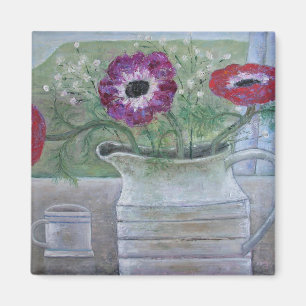 Anemonen in weißem Krug 2013 Magnet