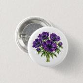 Anemonen-Sträußchen Wasserfarben-Kunst Button (Vorne & Hinten)