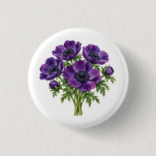 Anemonen-Sträußchen Wasserfarben-Kunst Button