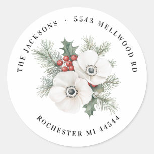 Anemonen und Berries Weihnachtsfeierliche Rücksend Runder Aufkleber