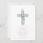 Anemonen und Eukalyptus-Kreuz Erste Heilige Kommun Einladung (Vorderseite)