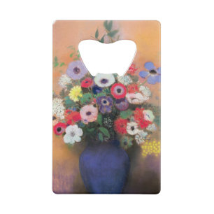 Anemonen und Flieder in einem blauen Vase, nach Kreditkartenflaschenöffner