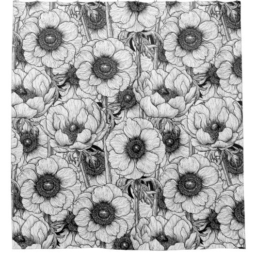 Anemonengarten in Schwarzweiß Duschvorhang (Vorderseite)