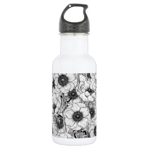 Anemonengarten in Schwarzweiß Edelstahlflasche