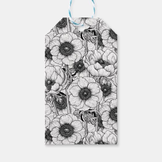 Anemonengarten in Schwarzweiß Geschenkanhänger (Vorderseite)