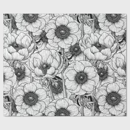 Anemonengarten in Schwarzweiß Geschenkpapier (Flach)