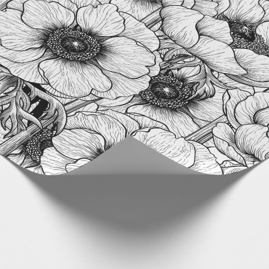 Anemonengarten in Schwarzweiß Geschenkpapier (Ecke)